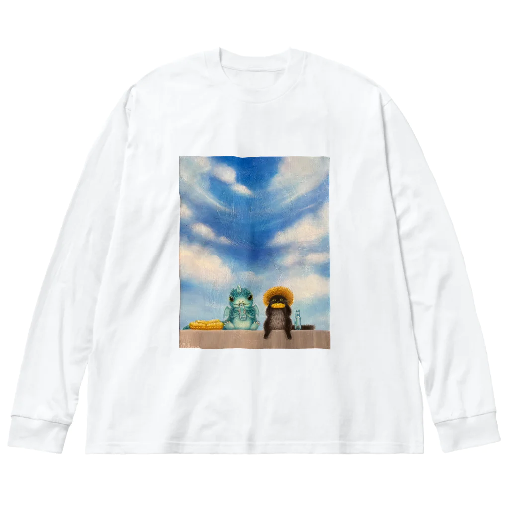 nono marchéの黒猫ロイと龍の赤ちゃん 油絵 手描き Big Long Sleeve T-Shirt