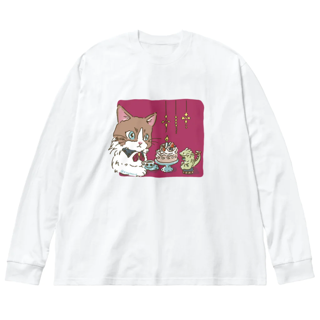 猫のきぬくんのお店の素敵な夜 ビッグシルエットロングスリーブTシャツ