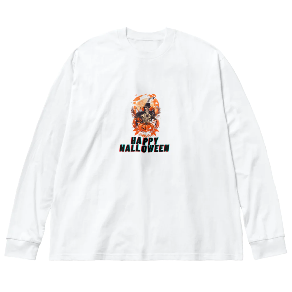 面白デザインショップ ファニーズーストアの Happy　Halloween(骸骨） ビッグシルエットロングスリーブTシャツ