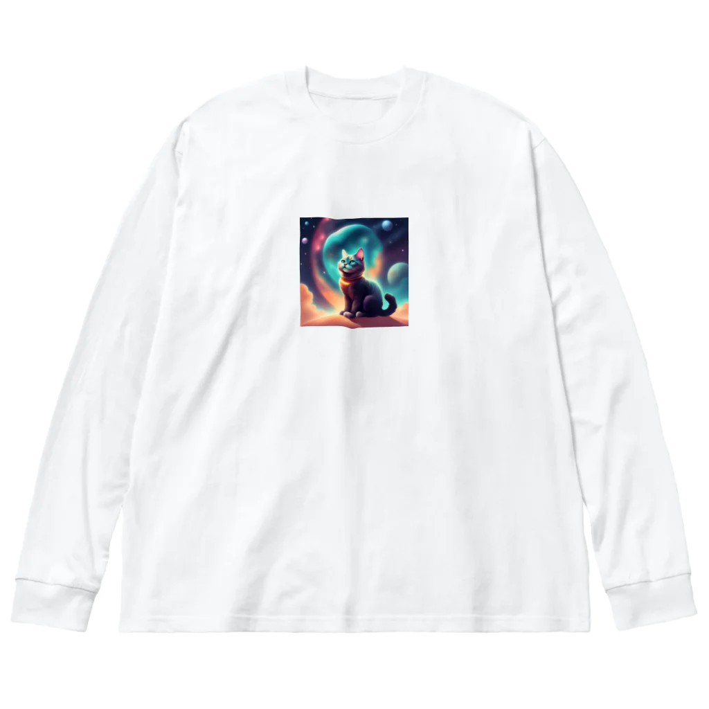 renkanの宇宙に居る猫のイラストグッズ Big Long Sleeve T-Shirt