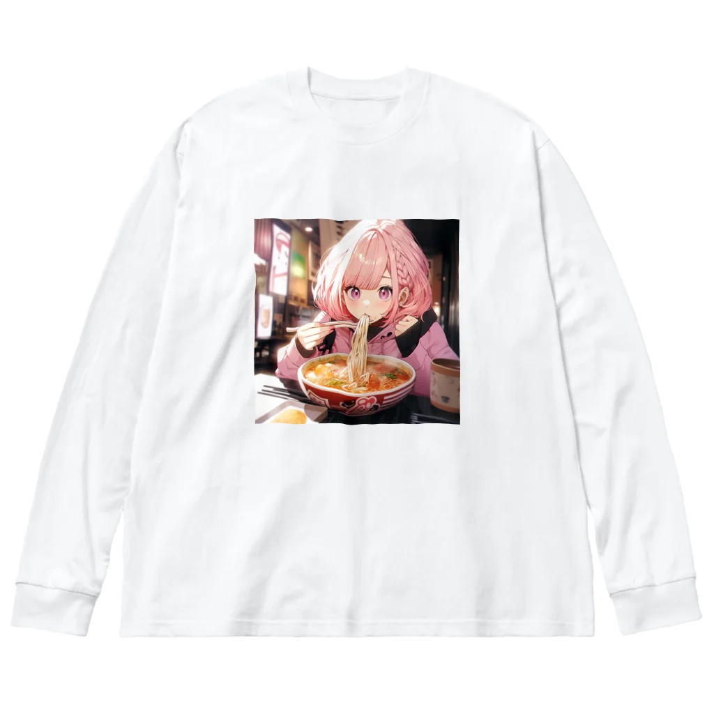 ぶーたんのラーメンをたべる女の子 ビッグシルエットロングスリーブTシャツ