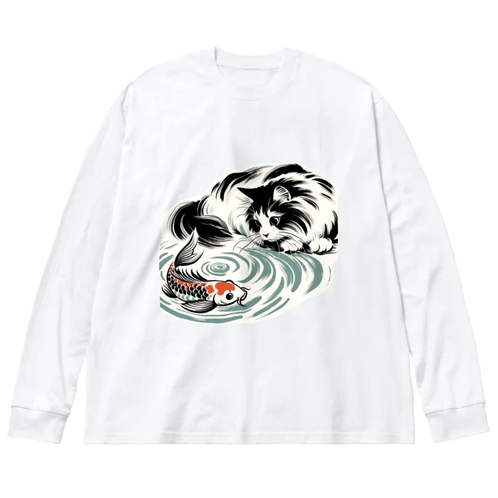 MakotOの猫と鯉（水墨画風） Big Long Sleeve T-Shirt