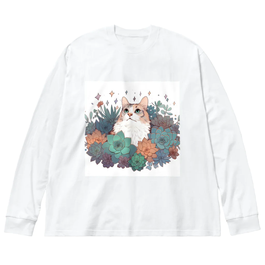 わんにゃんsucculentの猫と多肉 Big Long Sleeve T-Shirt