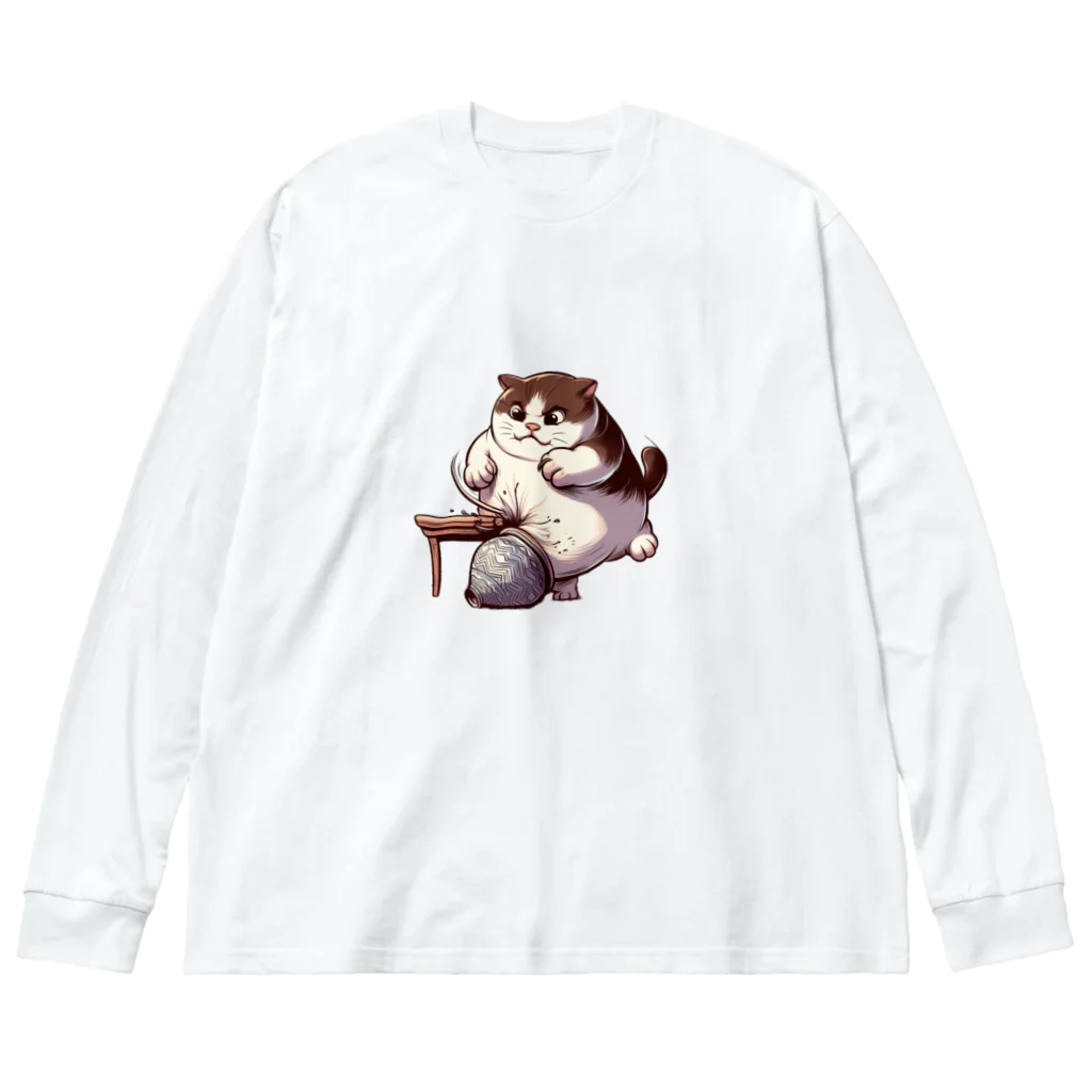 にゃんたれの怒っている太った猫 Big Long Sleeve T-Shirt