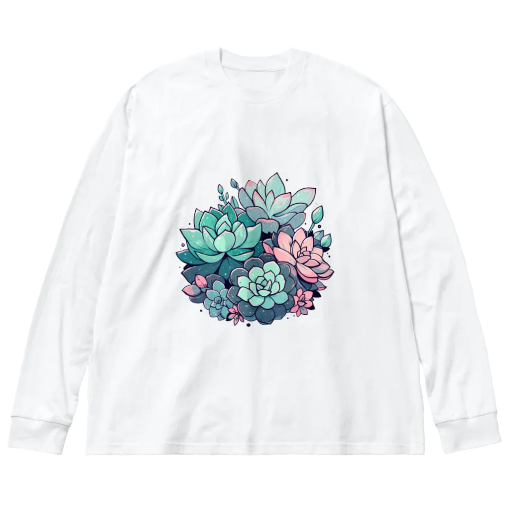 わんにゃんsucculentの多肉植物のイラスト Big Long Sleeve T-Shirt