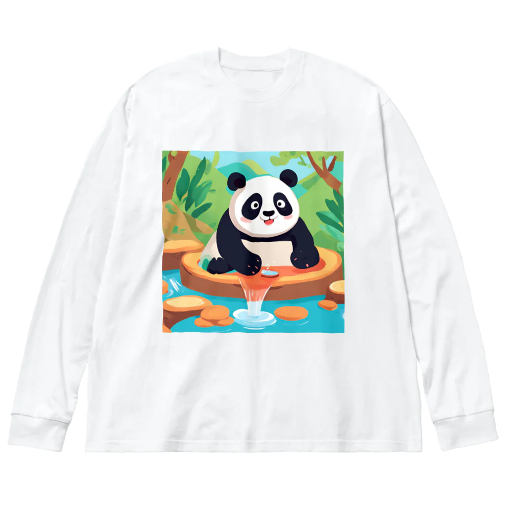 萌えキャラ大好きの温泉を楽しむパンダイラストのグッズ Big Long Sleeve T-Shirt