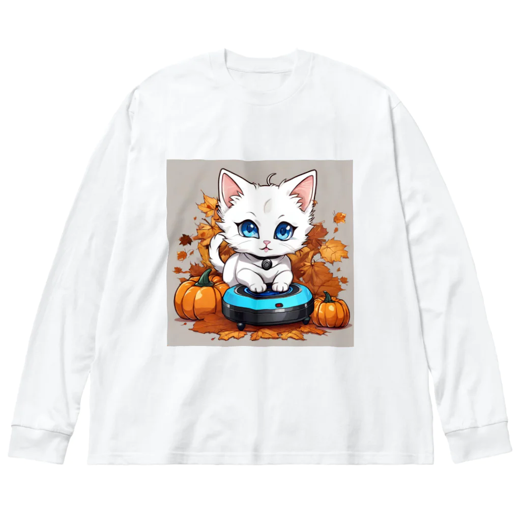 yoiyononakaのハロウィンと白猫10 ビッグシルエットロングスリーブTシャツ