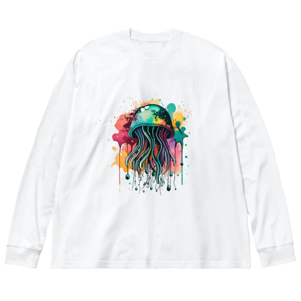 Moodifyのサイバーパンククラゲ　ミズクラゲ　水彩画スプラッシュ Big Long Sleeve T-Shirt