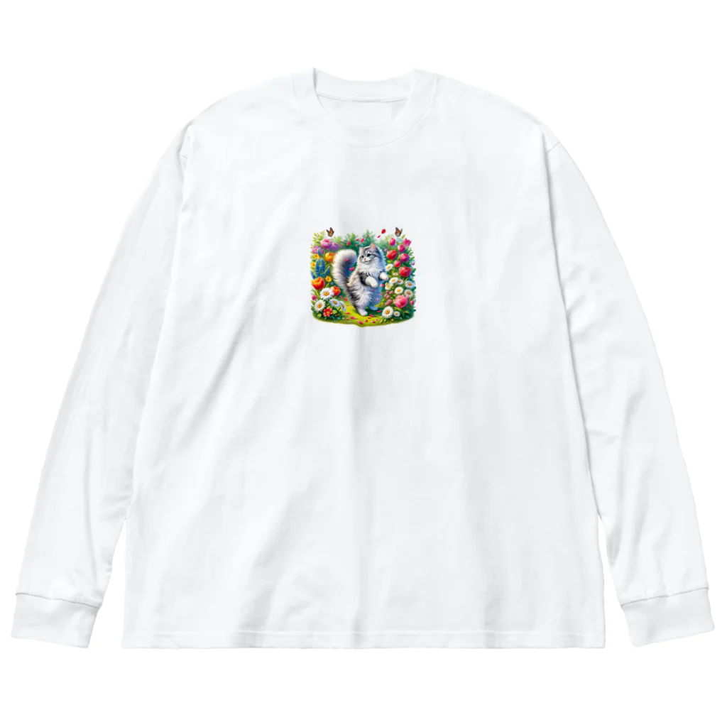 Nekonan Itemsの花園のプリンセスキャット Big Long Sleeve T-Shirt