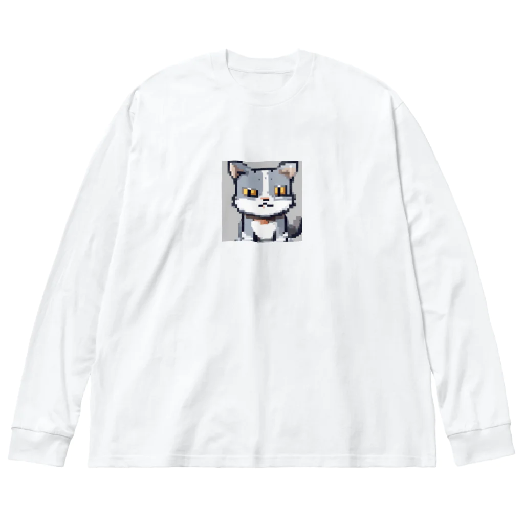 koba777のドット絵ハイイロネコ ビッグシルエットロングスリーブTシャツ