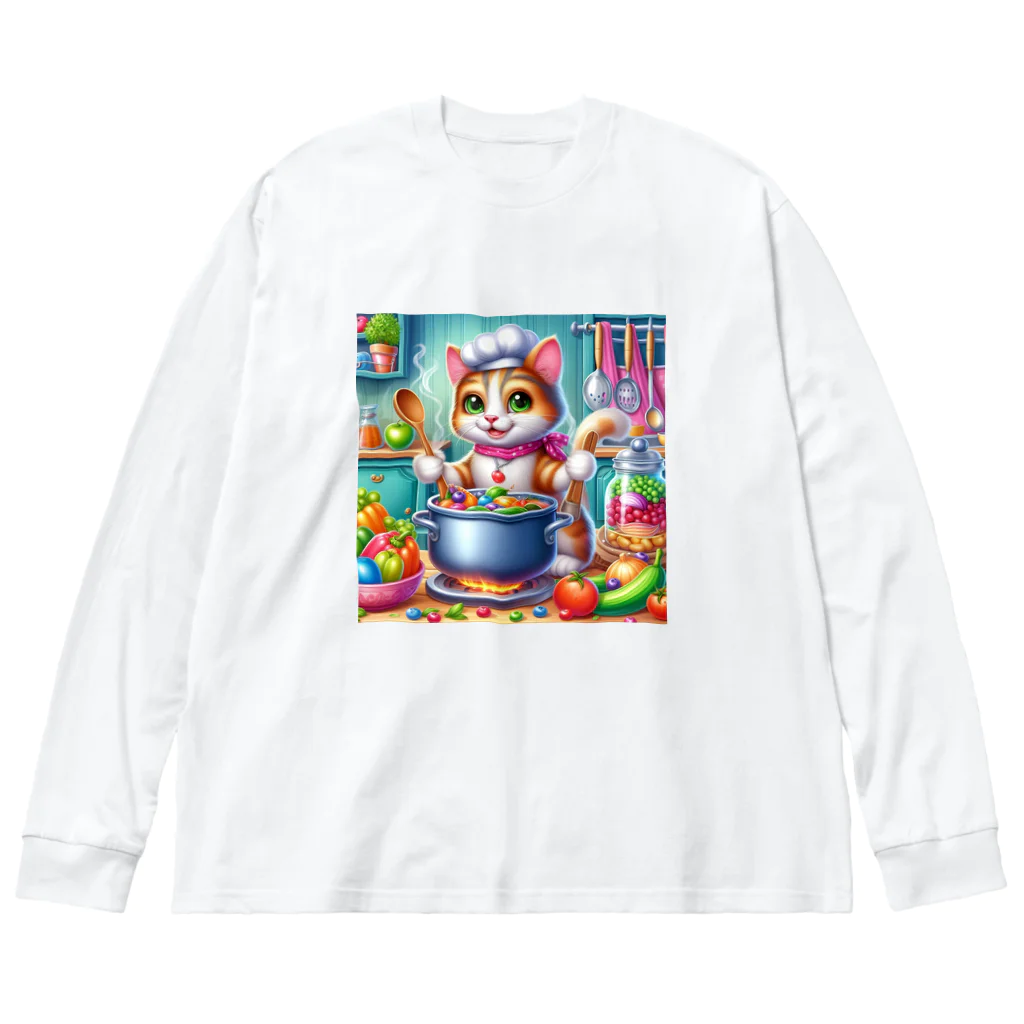 ニャーちゃんショップのクッキングキャット ビッグシルエットロングスリーブTシャツ