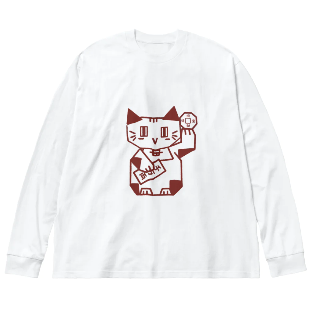 Lin Designのしかくい招き猫 ビッグシルエットロングスリーブTシャツ