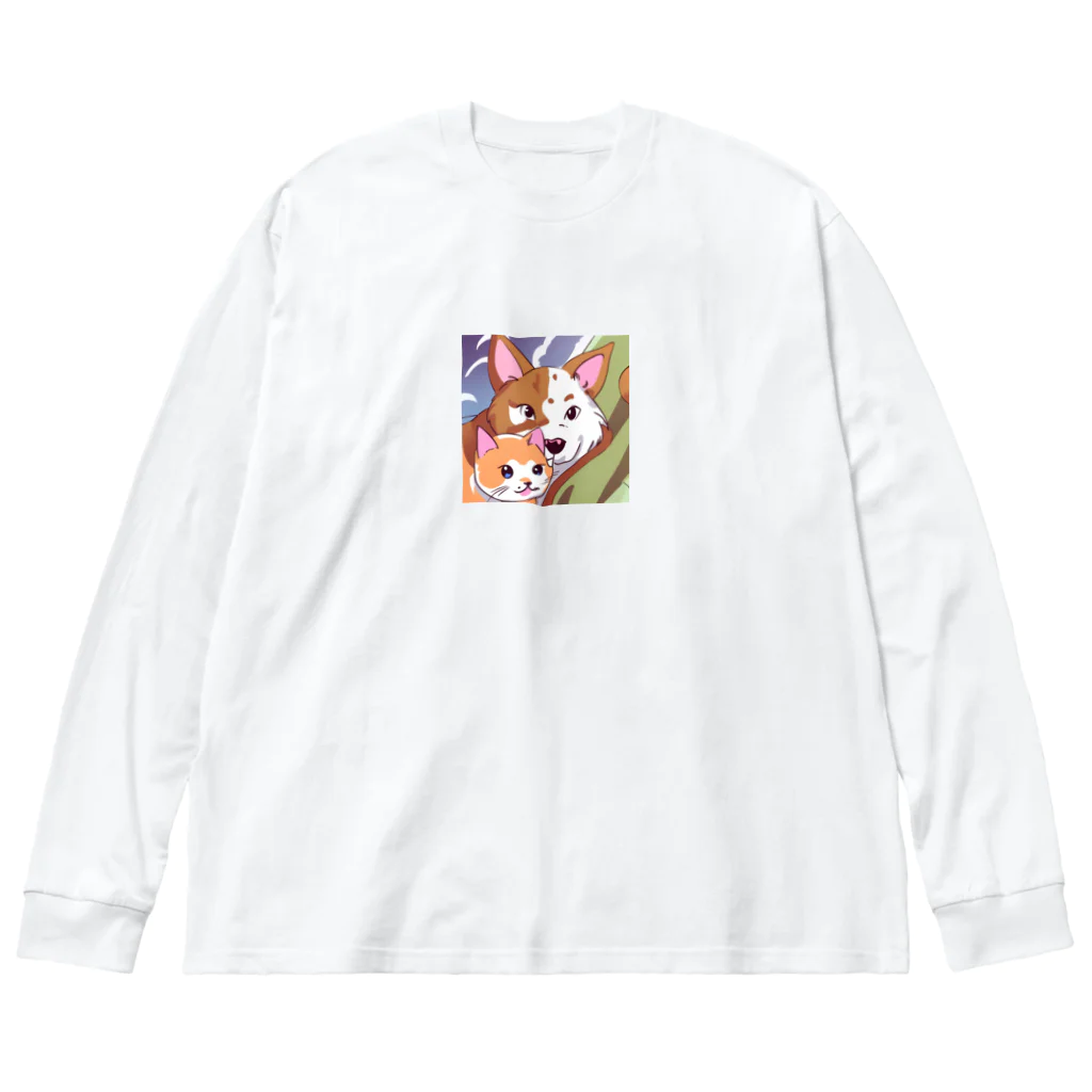 かわいいキャラクターのちょーかわいい犬と猫のイラストグッズ Big Long Sleeve T-Shirt