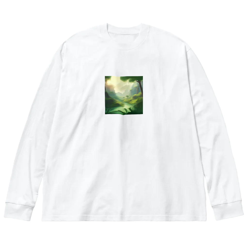 G7のショップの 幻想の森 グリーンウンダー アートプリント Big Long Sleeve T-Shirt