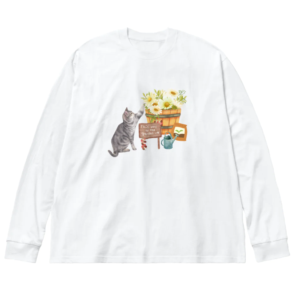 きら星のお花が好きな猫 ビッグシルエットロングスリーブTシャツ