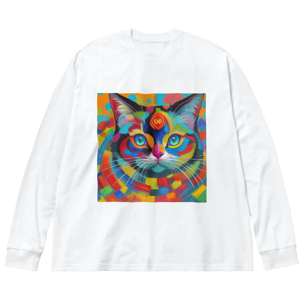 629_CAT_ARTのカラフルキャット ビッグシルエットロングスリーブTシャツ