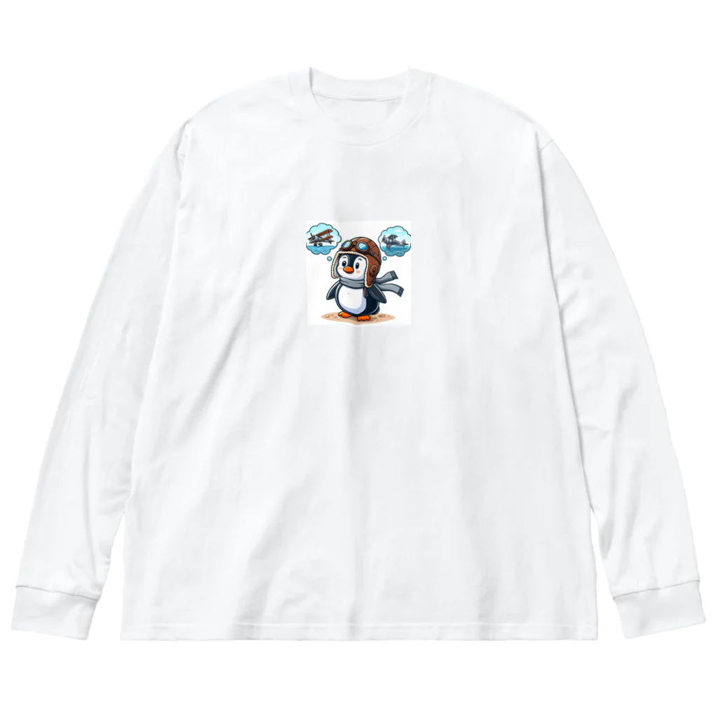 JUN-yの空を飛びたいペンギン ビッグシルエットロングスリーブTシャツ