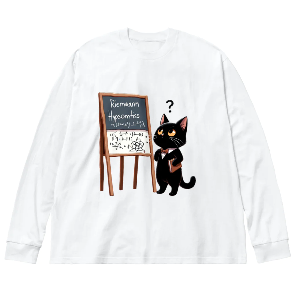 niko&PANDA shopのリーマン予想を解こうとしている猫の学者さん ビッグシルエットロングスリーブTシャツ