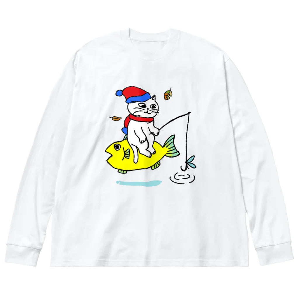 khakie shopの魚に乗って魚釣り　秋冬バージョン ビッグシルエットロングスリーブTシャツ