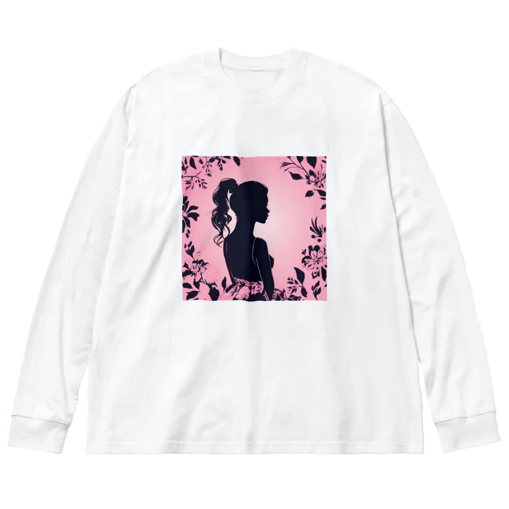 asm193のかわいい女の子の影絵 ビッグシルエットロングスリーブTシャツ