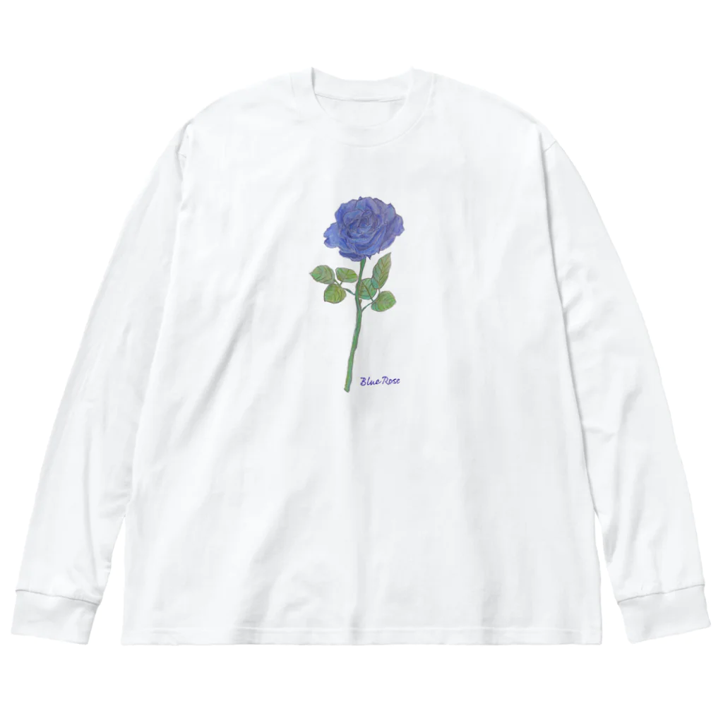 水色プリントの夢叶う青い薔薇 Big Long Sleeve T-Shirt