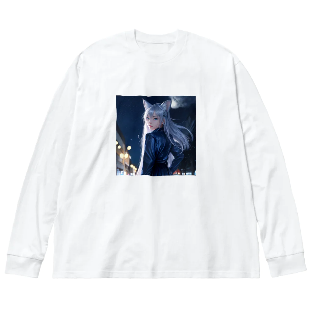 ZZRR12の「深夜の邂逅：猫耳の不思議な出会い」 Big Long Sleeve T-Shirt