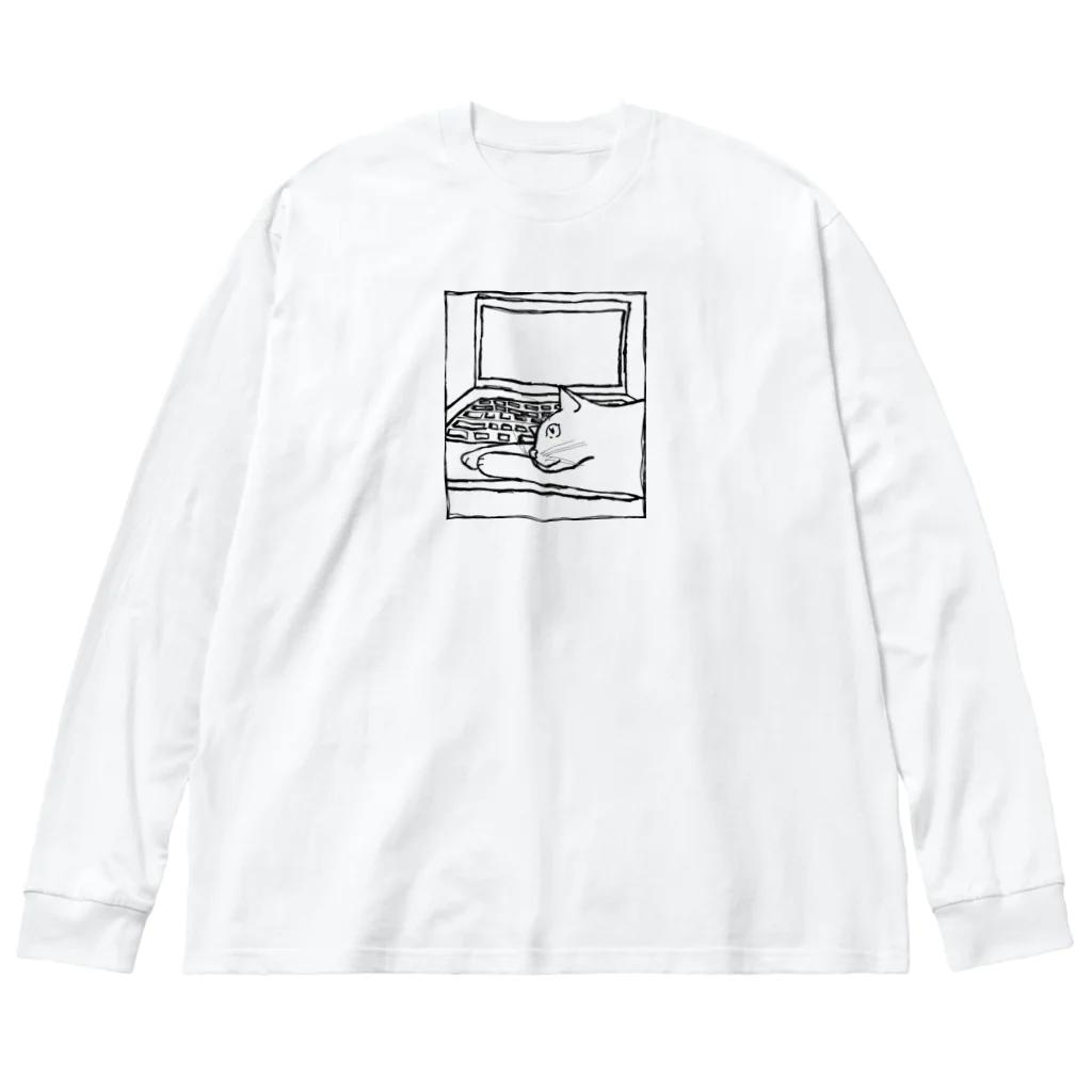 9livesworkの猫の手貸します。（ほぼ線画） ビッグシルエットロングスリーブTシャツ