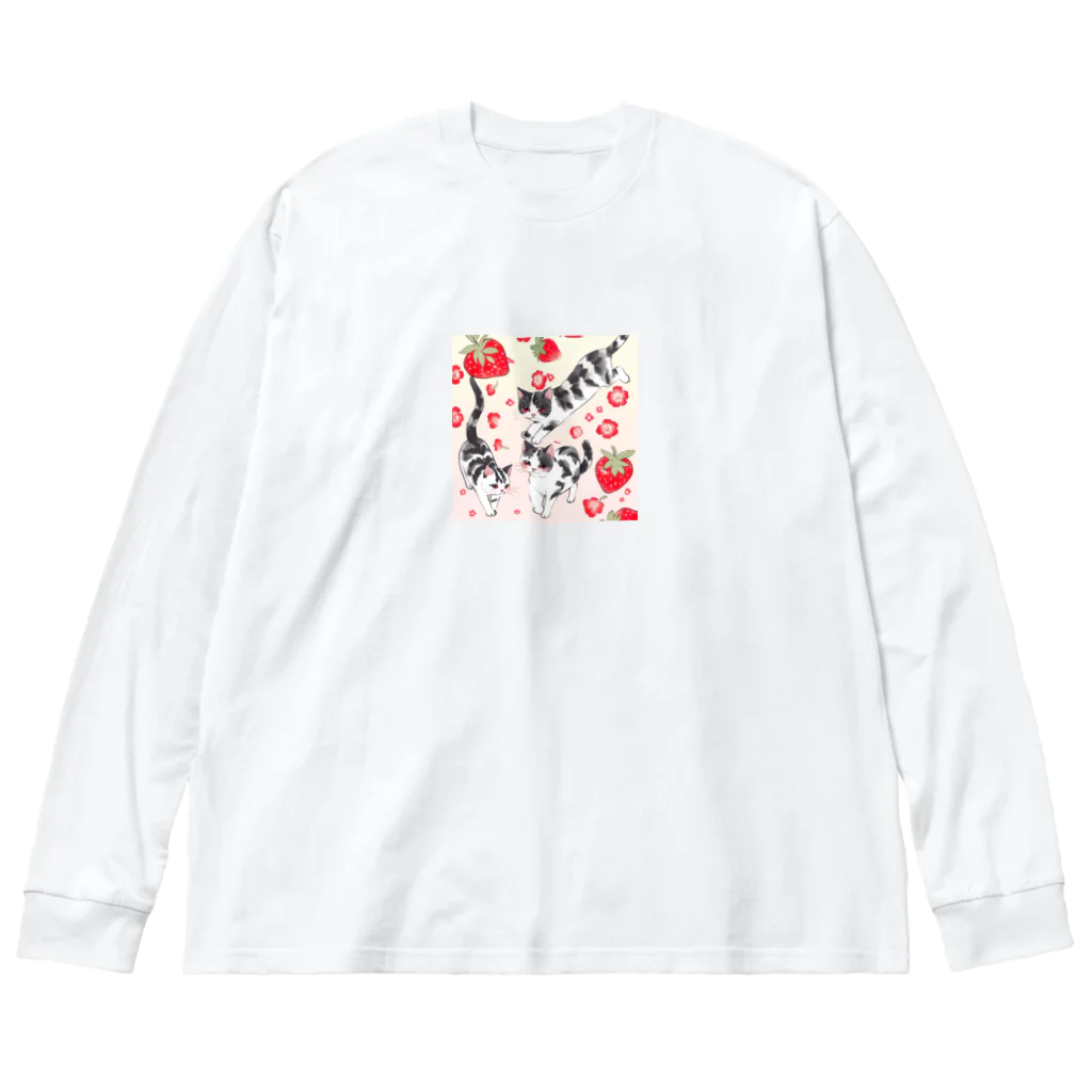 ひとやすみ　らいふのイチゴ猫 ビッグシルエットロングスリーブTシャツ