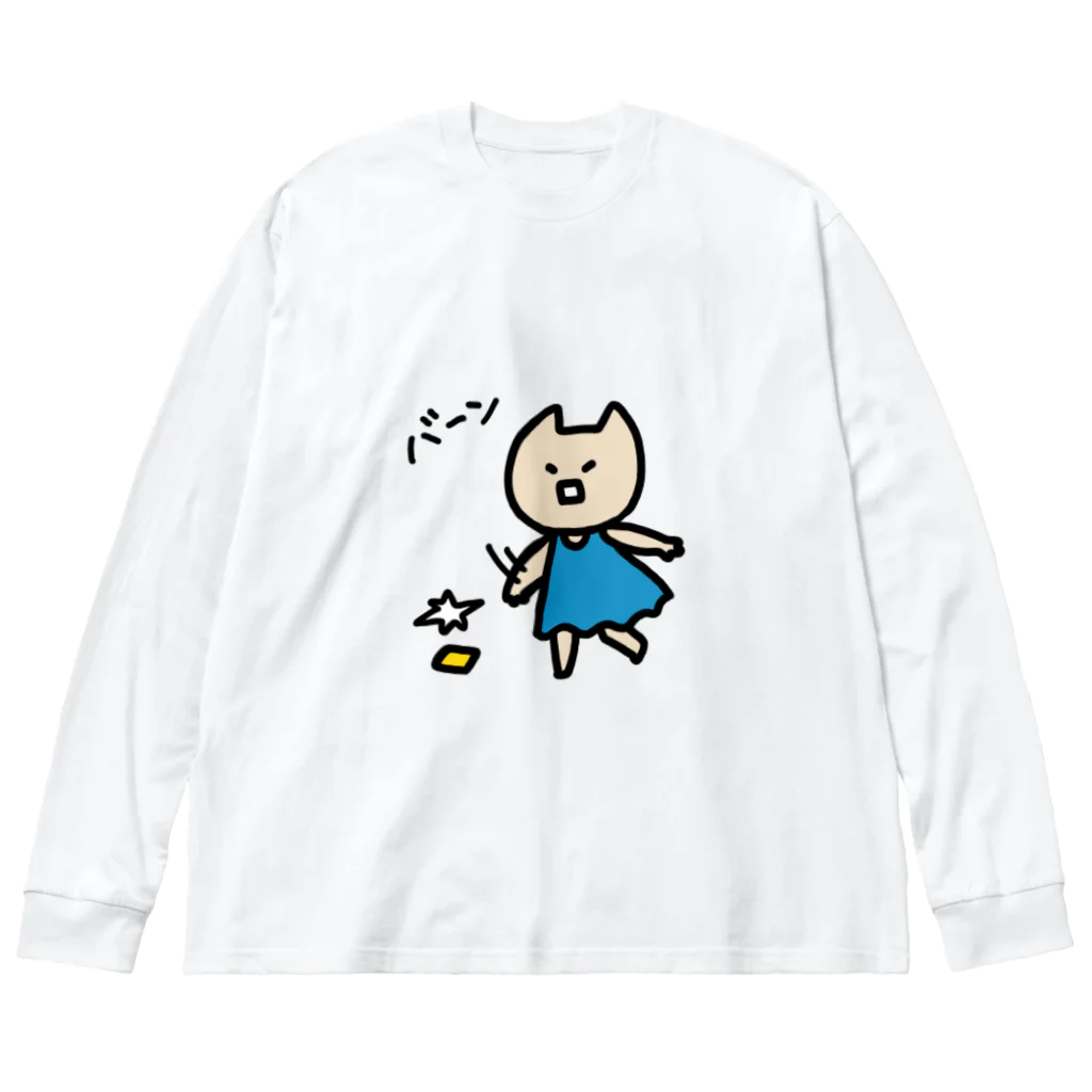 THE STREET MYSTERY CULTUREのスマホを投げるねこくろ Big Long Sleeve T-Shirt