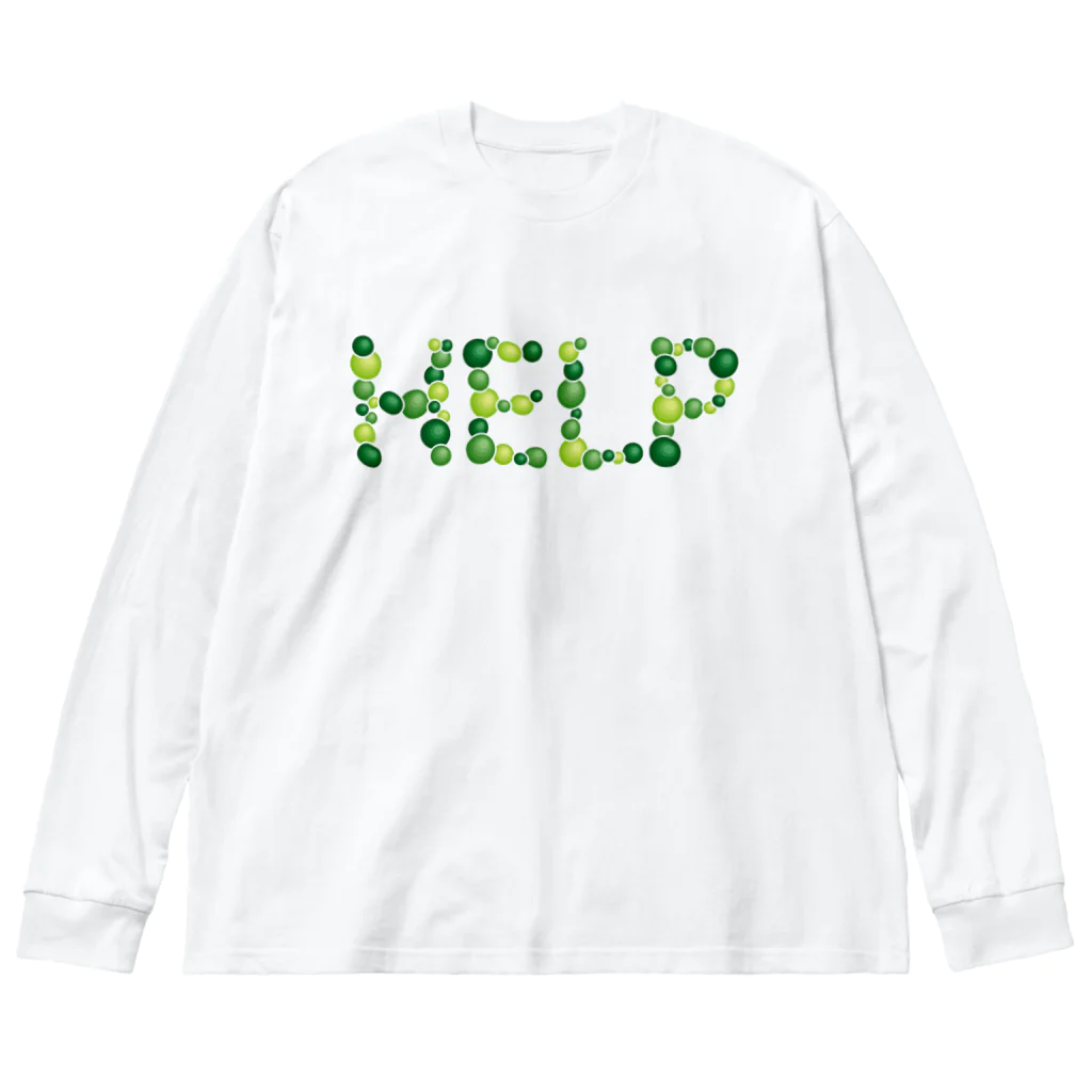 junichi-goodsのバルーン文字「HELP」（緑色系） ビッグシルエットロングスリーブTシャツ