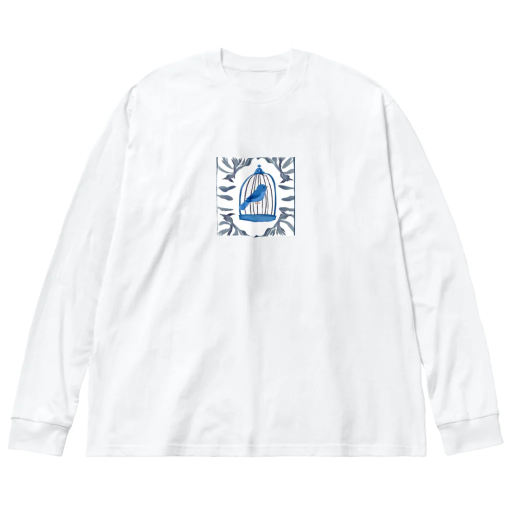 okiteのかごの中の青い鳥 ビッグシルエットロングスリーブTシャツ