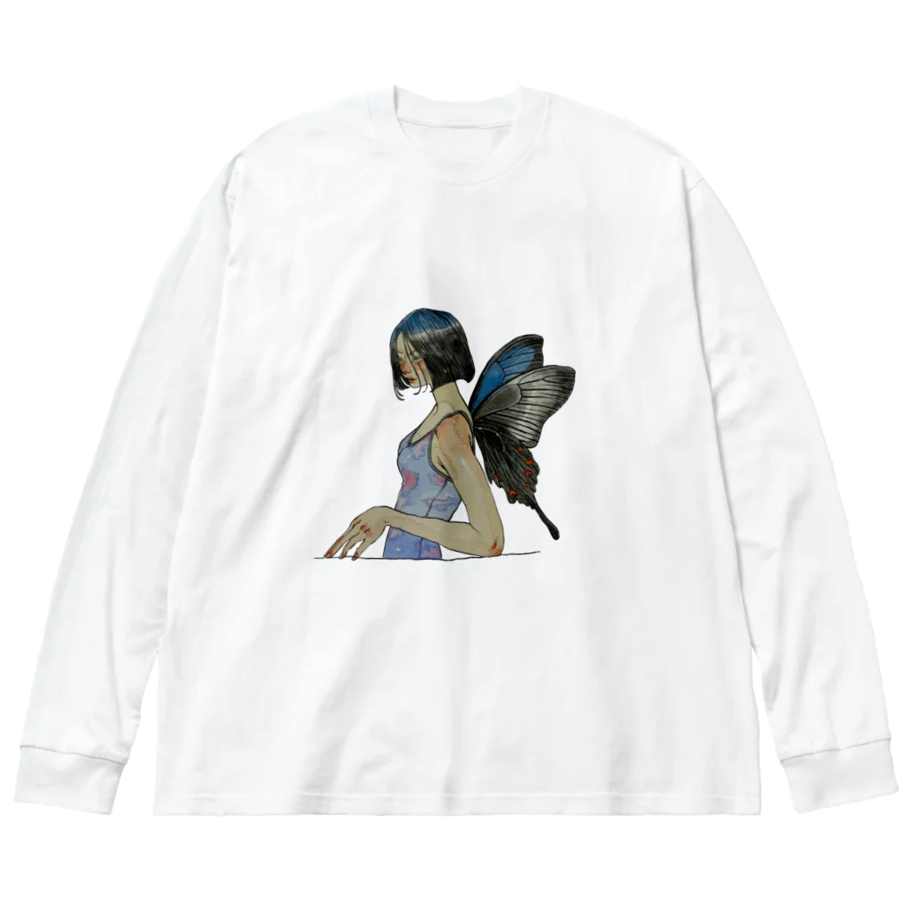 KushaMiのカラスアゲハ ビッグシルエットロングスリーブTシャツ