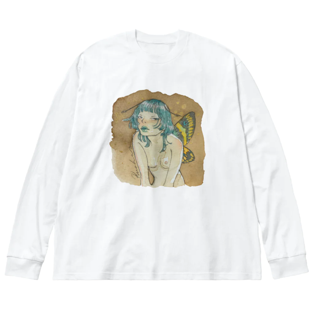 KushaMiの珈琲染めの蝶 Big Long Sleeve T-Shirt