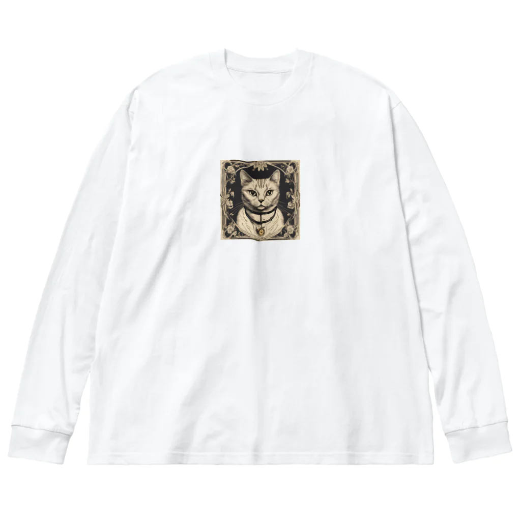 Asami アンティークのヴィンテージキャットアート・クラシックキャットキャンバス Big Long Sleeve T-Shirt