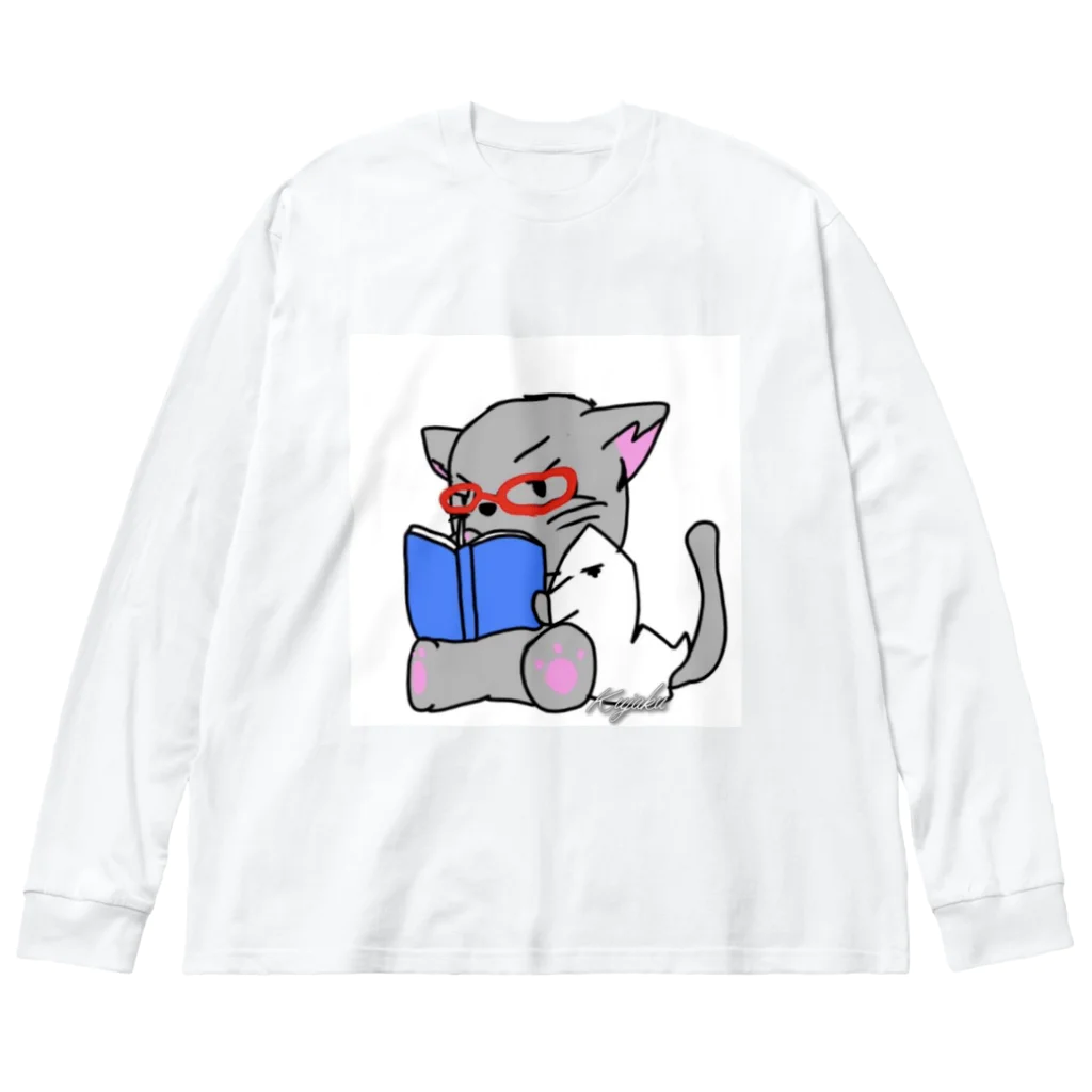 Kujakuの朗読猫 ビッグシルエットロングスリーブTシャツ