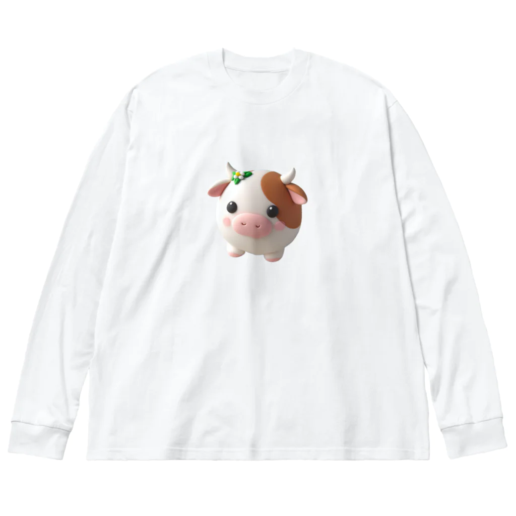 終わらない夢🌈の可愛い💕まんまる◯シリーズ✨　牛🐮 ビッグシルエットロングスリーブTシャツ