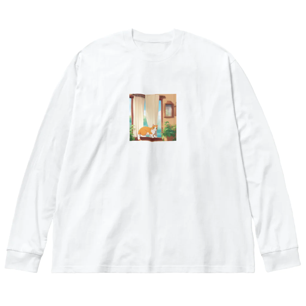 wtr3045のカーテンで遊んでいる猫 Big Long Sleeve T-Shirt