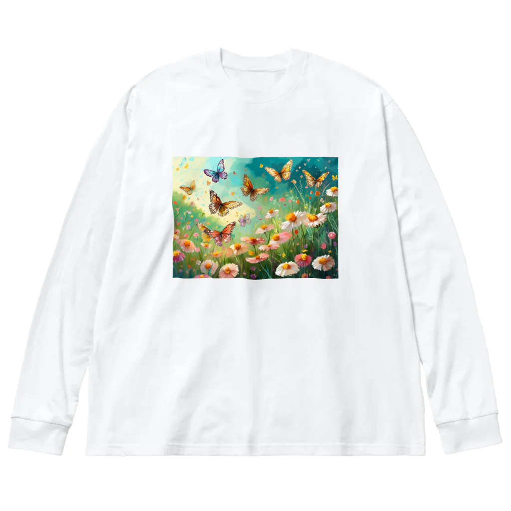 Happy Shopの花とちょう ビッグシルエットロングスリーブTシャツ