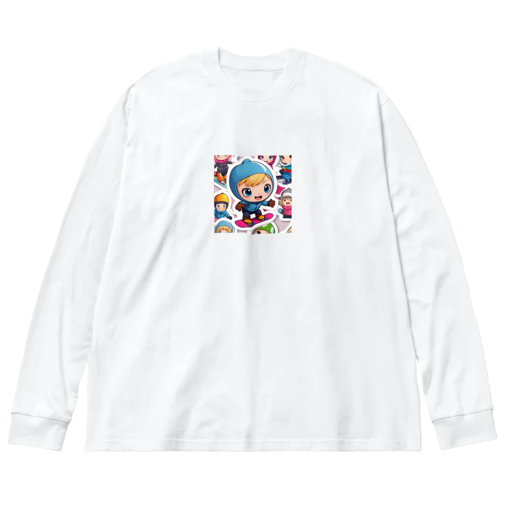 m222web-shopのスノーボードとキャラクターたちのイラストグッズ Big Long Sleeve T-Shirt