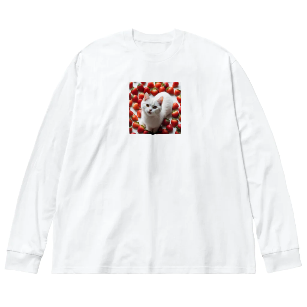 kiryu-mai創造設計のいちごねこ・スクエア ビッグシルエットロングスリーブTシャツ