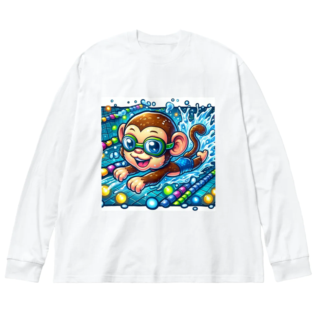 アニマルキャラクターショップのSwimming monkey Big Long Sleeve T-Shirt