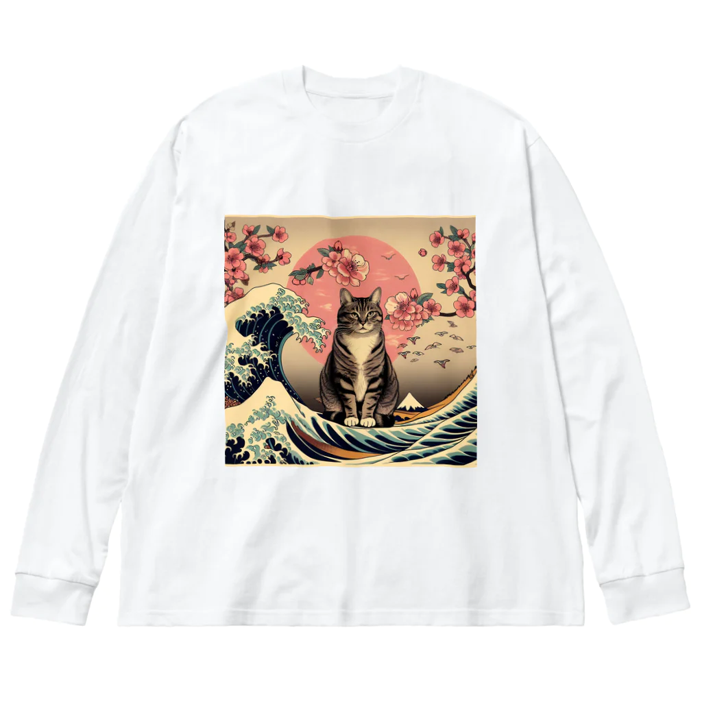 ParadigmStar　パラダイムスターの浮世絵猫　波桜 ビッグシルエットロングスリーブTシャツ