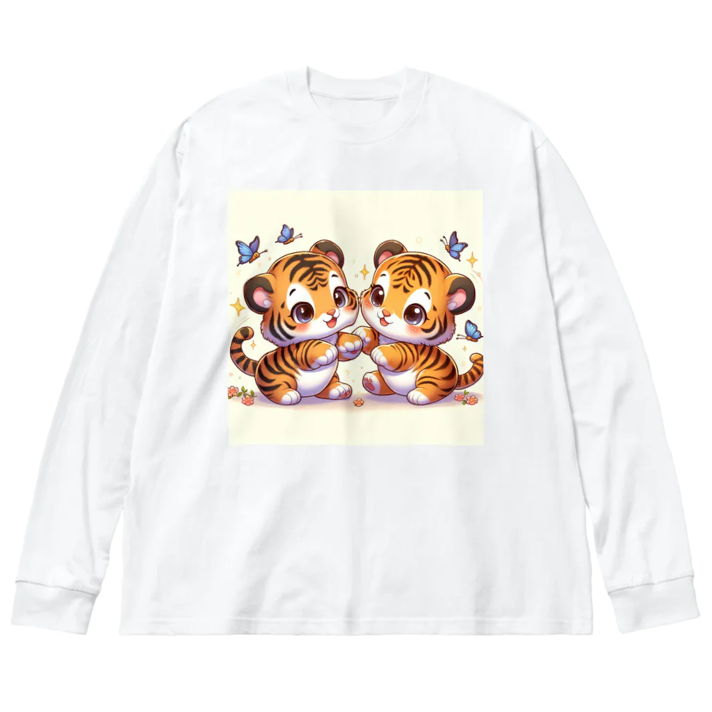 美女 アニメ 風景 のじゃれあうトラさん Big Long Sleeve T-Shirt