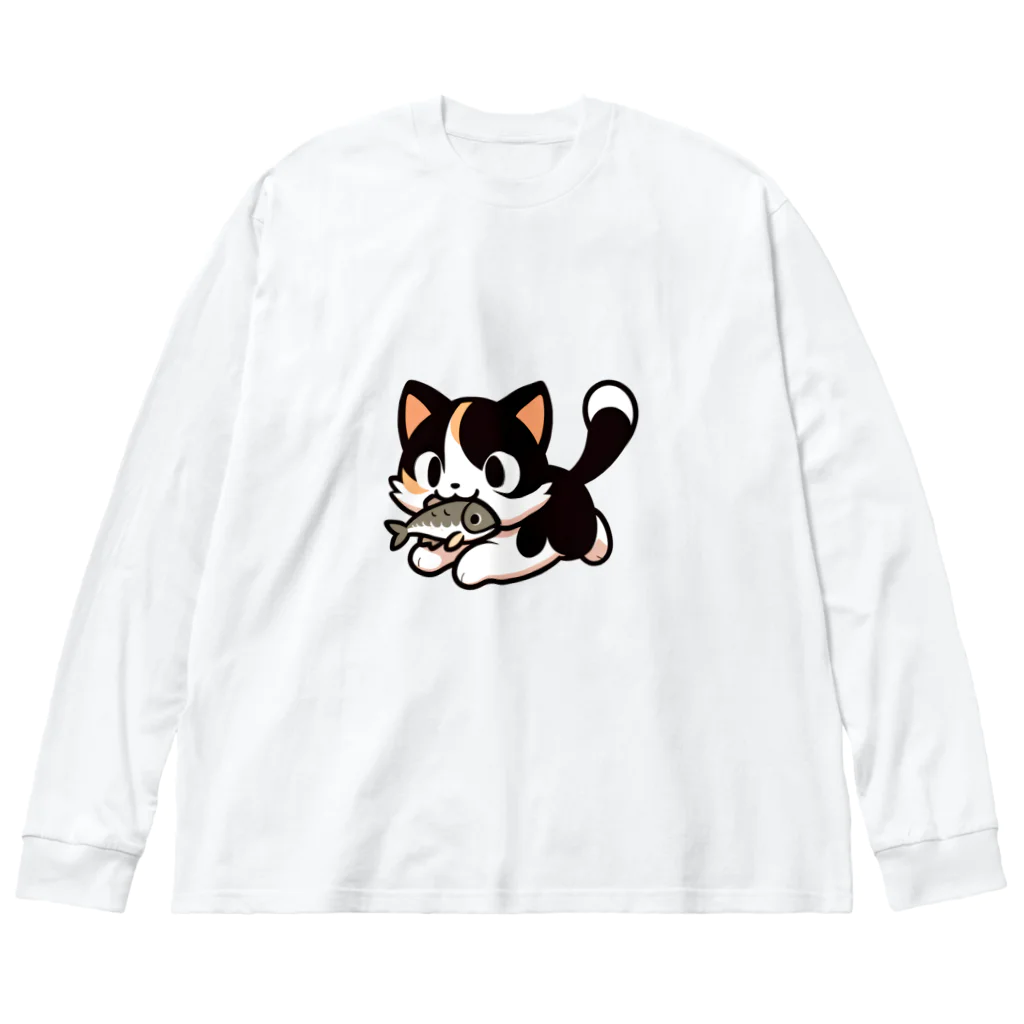 NyanClosetのお魚くわえて走る猫です。 Big Long Sleeve T-Shirt