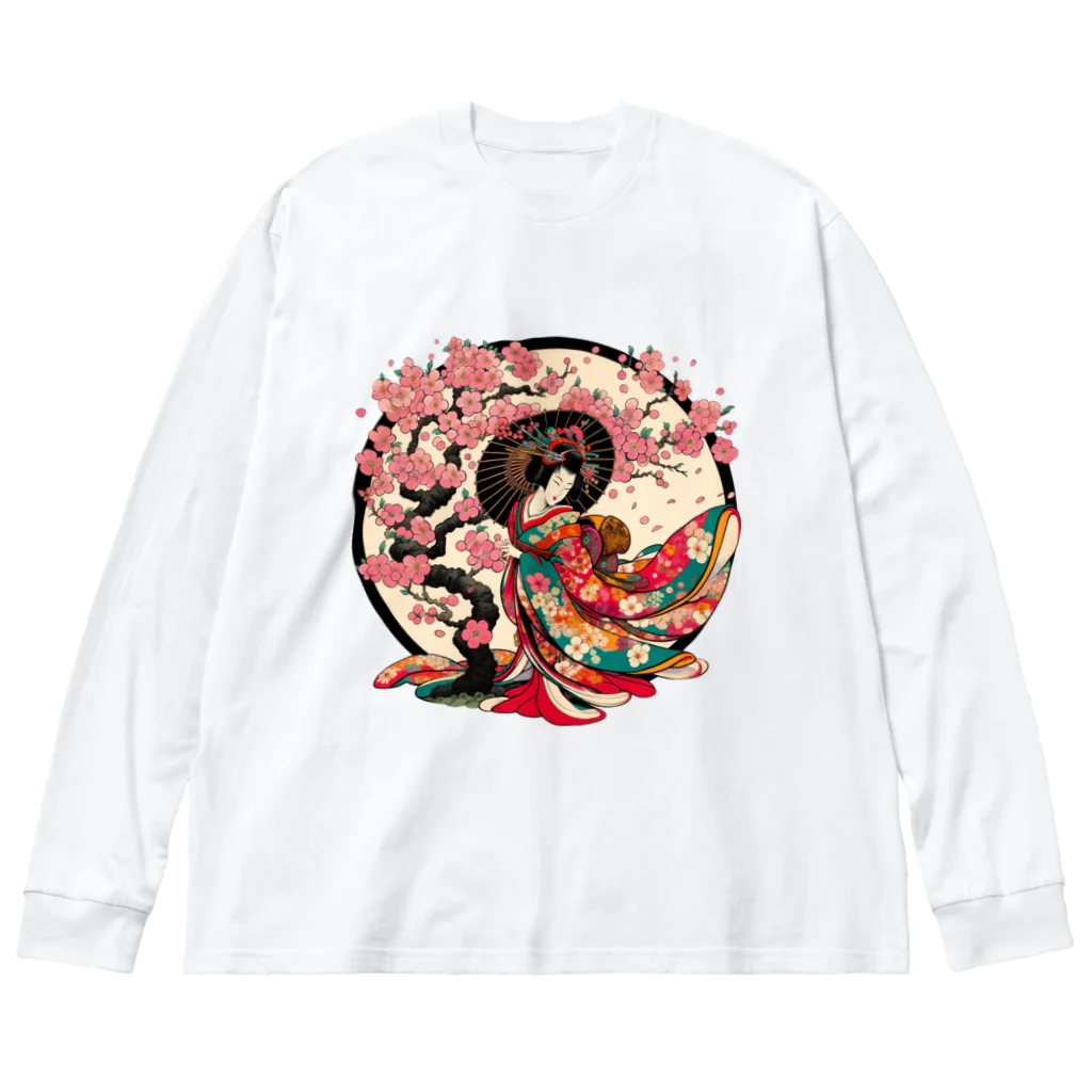 manyou-lab_Ukiyo-eの浮世絵 花魁と桜 Ukiyoe Oiran and Cherry Blossoms [UOS-DL-SR001-0001] ビッグシルエットロングスリーブTシャツ