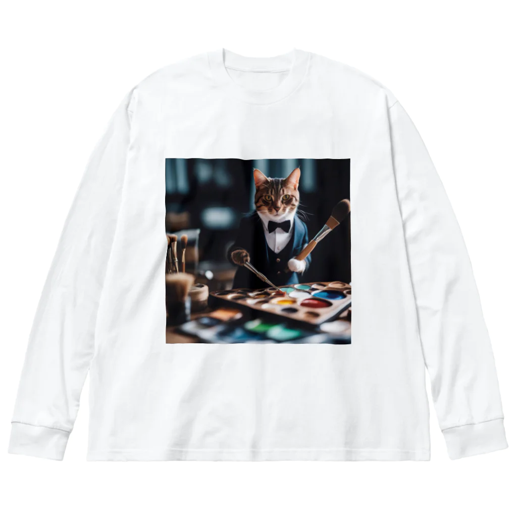 Koroniumの一匹の個性的な猫が絵筆を握っています ビッグシルエットロングスリーブTシャツ