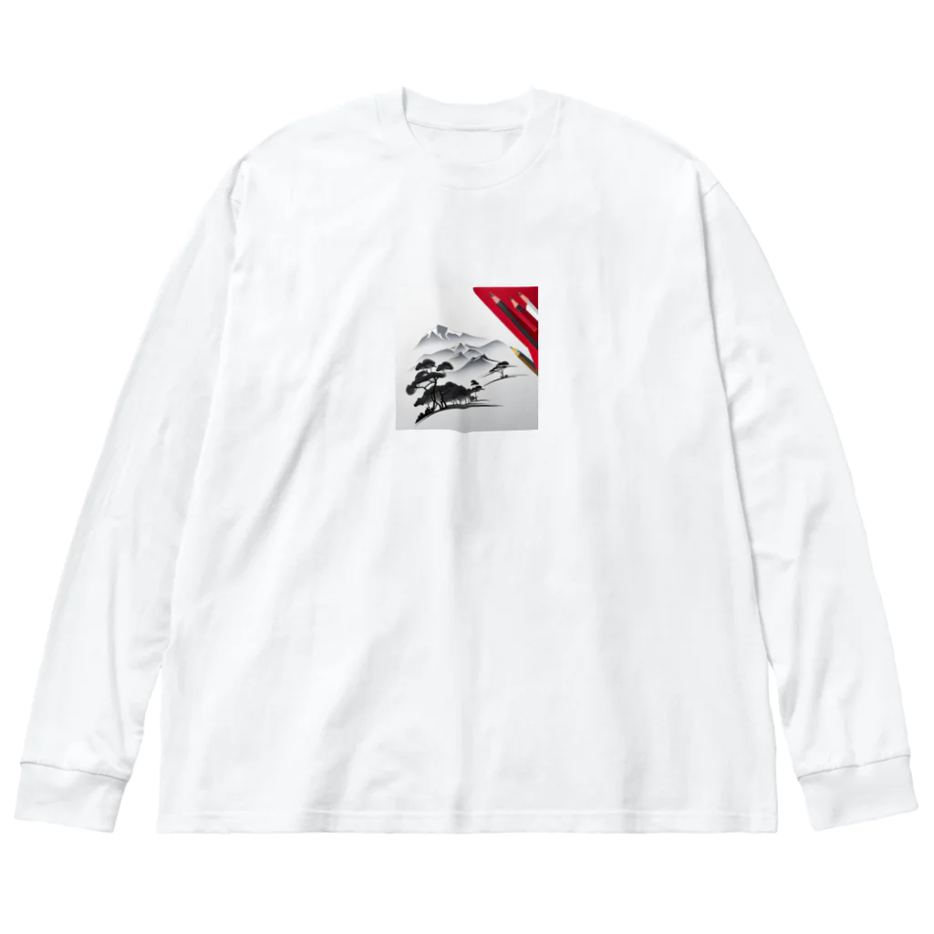 にくまるショップのワンポイント浮世 Big Long Sleeve T-Shirt