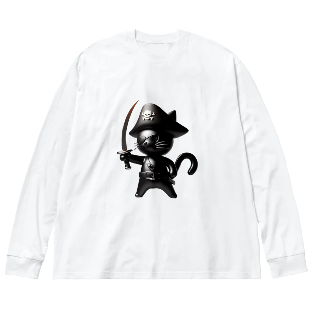 NO CAT NO LIFE の猫×海賊×フィギュア風 Big Long Sleeve T-Shirt