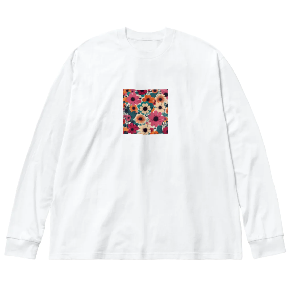 NATSUMAKITSUNEの北欧風　花柄　マリメッコ風 Big Long Sleeve T-Shirt