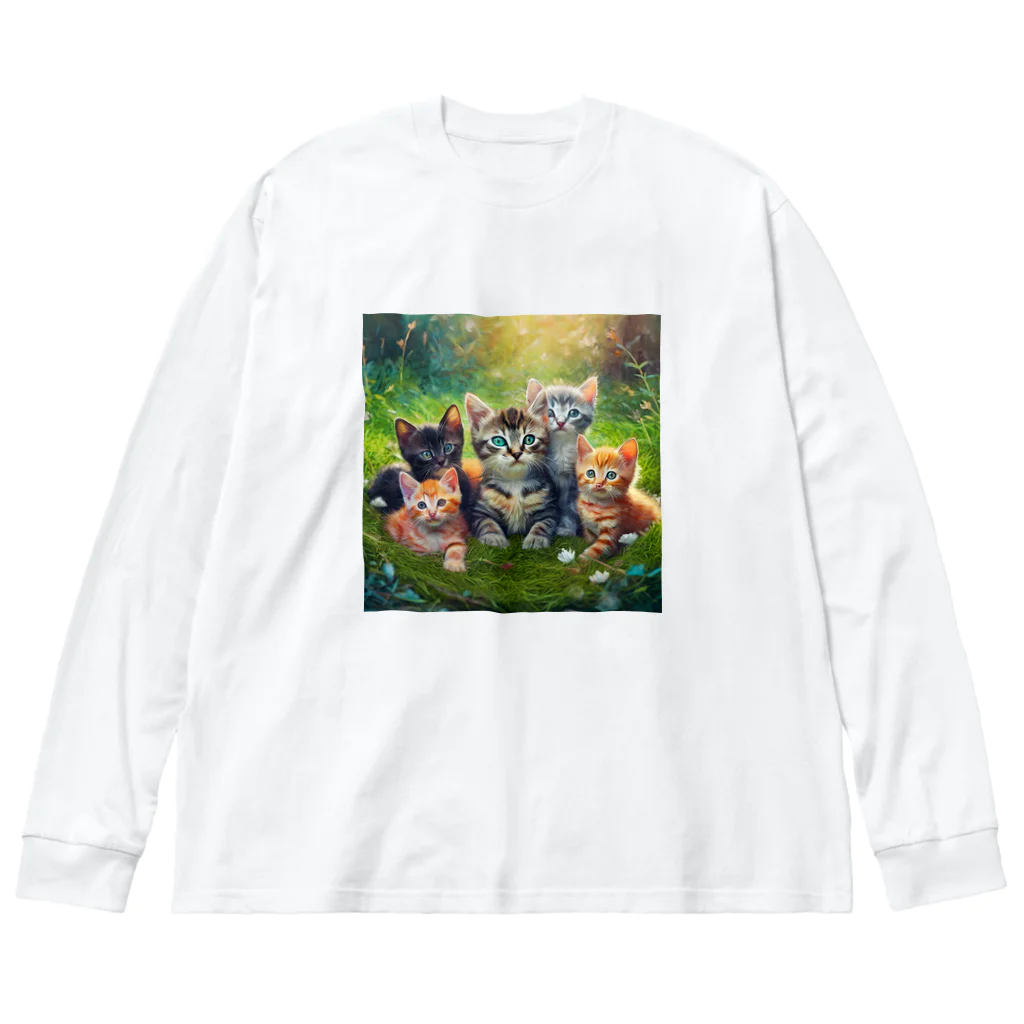 Colorful Canvasの猫ちゃん大集合 Big Long Sleeve T-Shirt